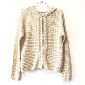 Rachel Zoe Open-Knit Zip Hoodie Cream Size L